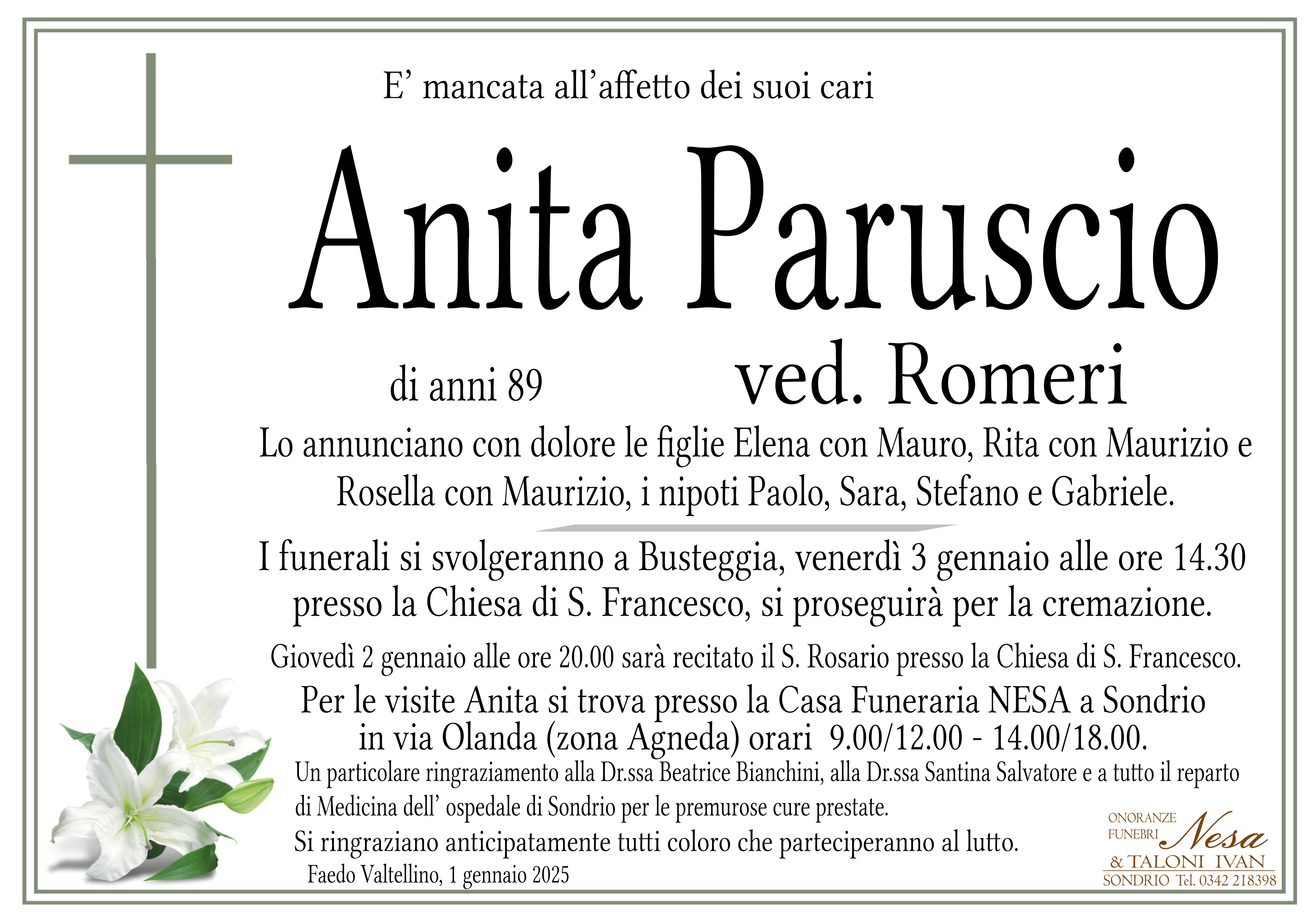 Necrologio ANITA PARUSCIO